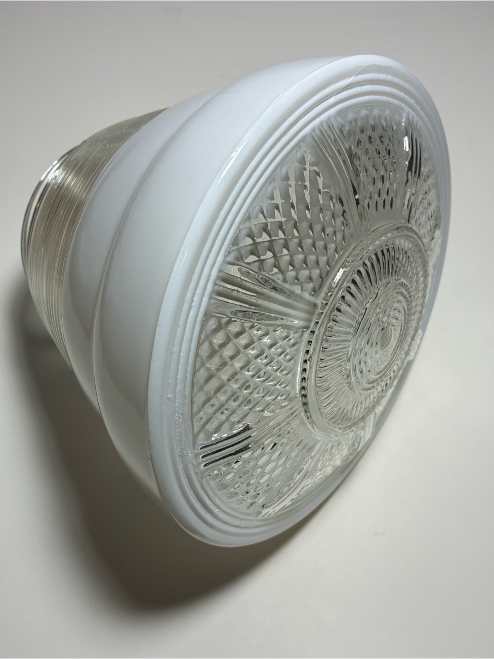 Vintage 1940s-50s Art Deco Beehive Utility Milk Glass Flush Mount Light Shade